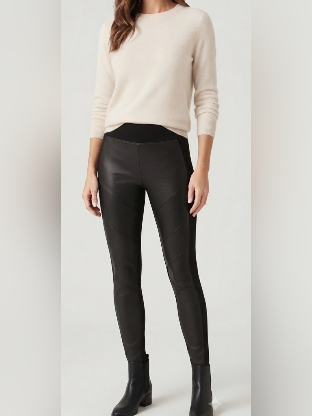 Arden B Black Faux Leather Paneled Leggings